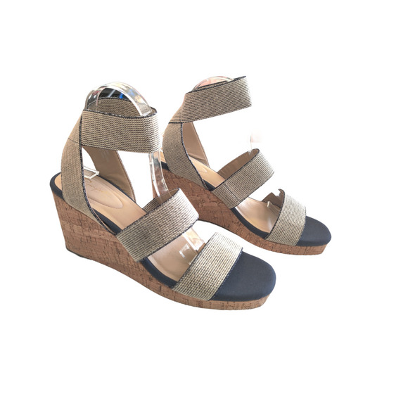 C Comfort Navy Blue Cream Espadrille Wedge Heel Sandals Size 10 M - Picture 2 of 9